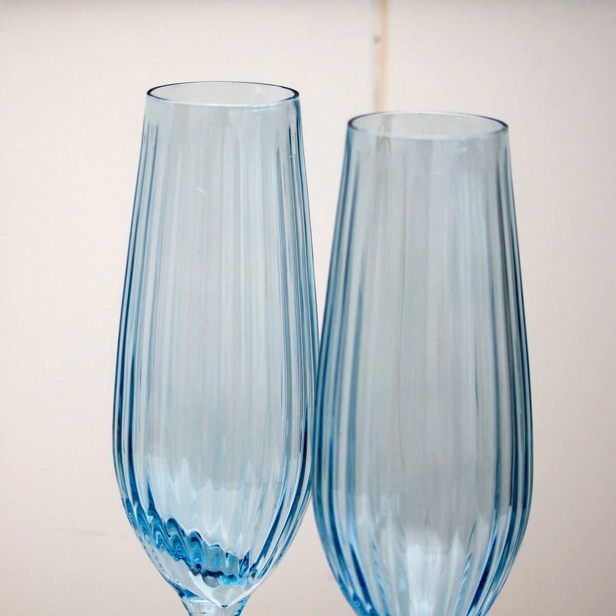 Set Of 4 Blue Ribbed Champagne Flute Glasses