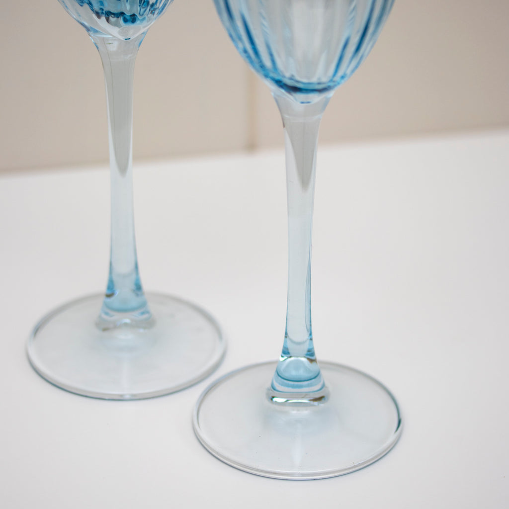 Set Of 4 Blue Ribbed Champagne Flute Glasses