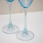 Set Of 4 Blue Ribbed Champagne Flute Glasses