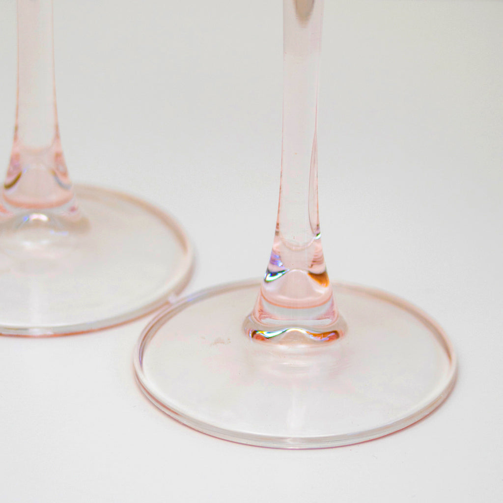 Set Of 4 Pink Ribbed Champagne Flute Glasses