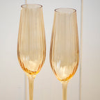 Set Of 4 Amber Ribbed Champagne Flute Glasses