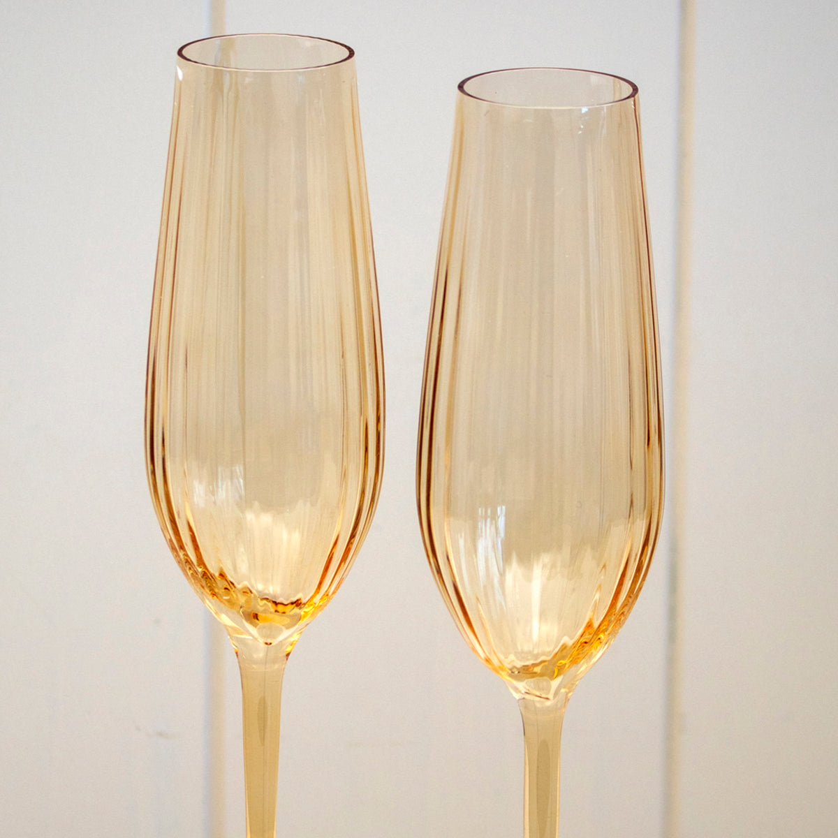 Set Of 4 Amber Ribbed Champagne Flute Glasses