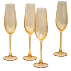 Set Of 4 Amber Ribbed Champagne Flute Glasses