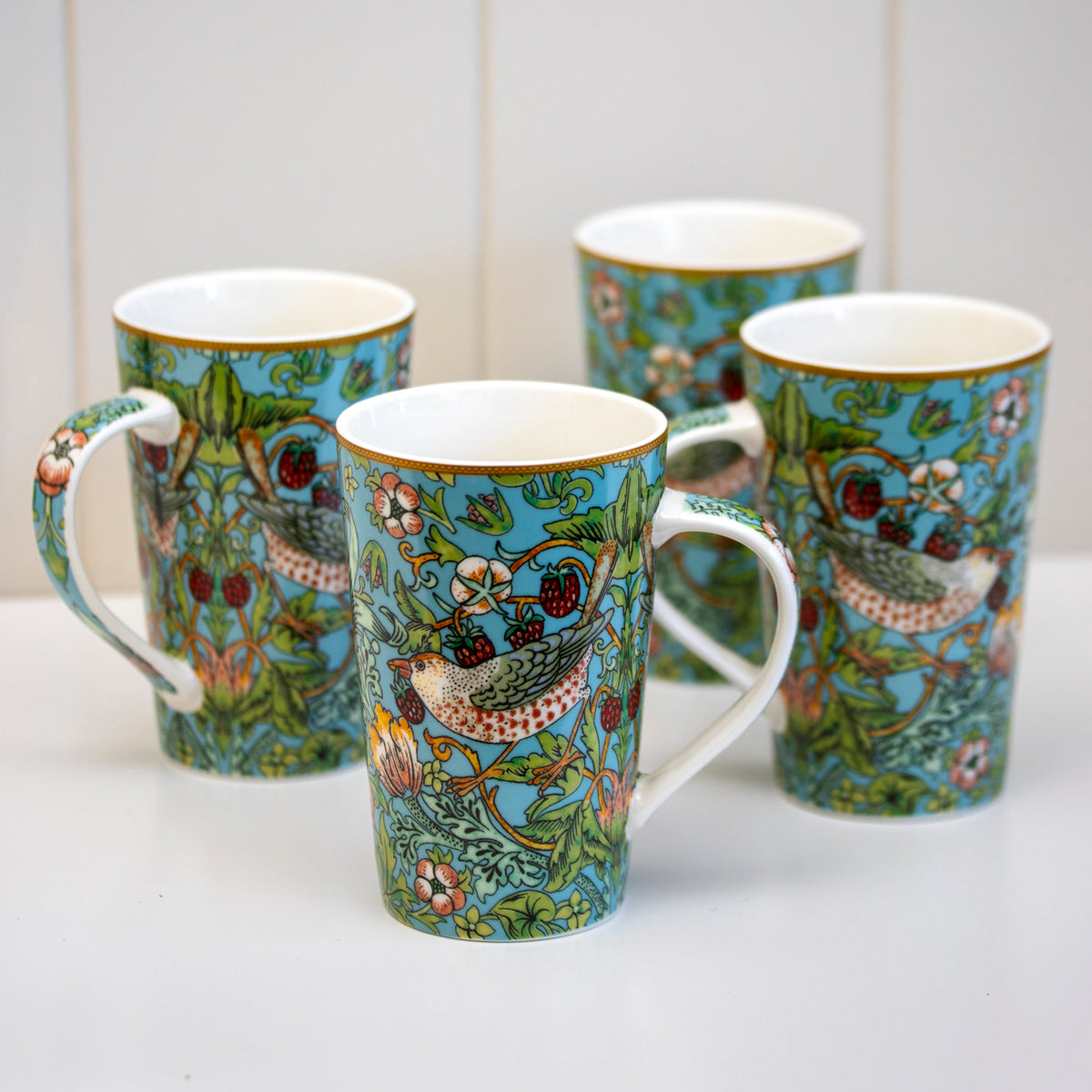 Set Of 4 William Morris Strawberry Thief Latte Mugs