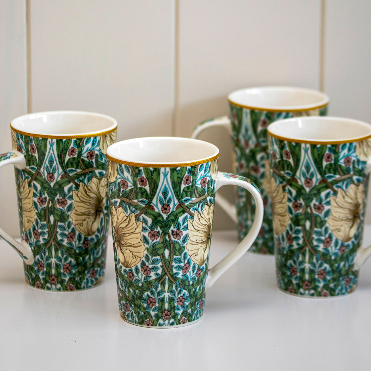 Set Of 4 William Morris Pimpernel Latte Mugs
