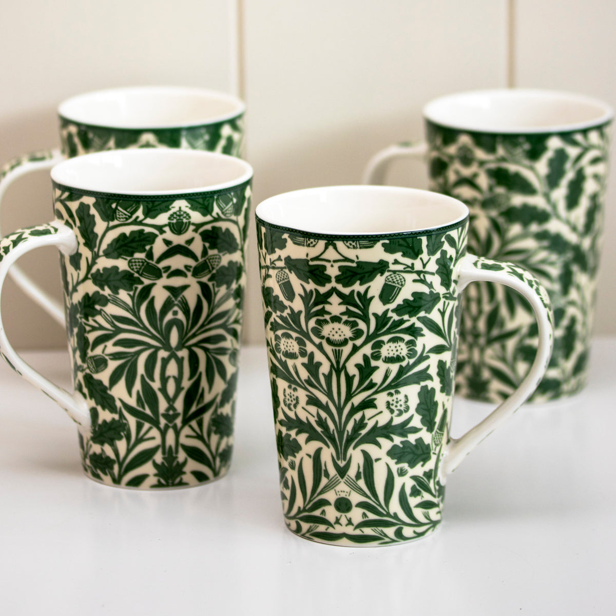 Set Of 4 William Morris Acorn Latte Mugs