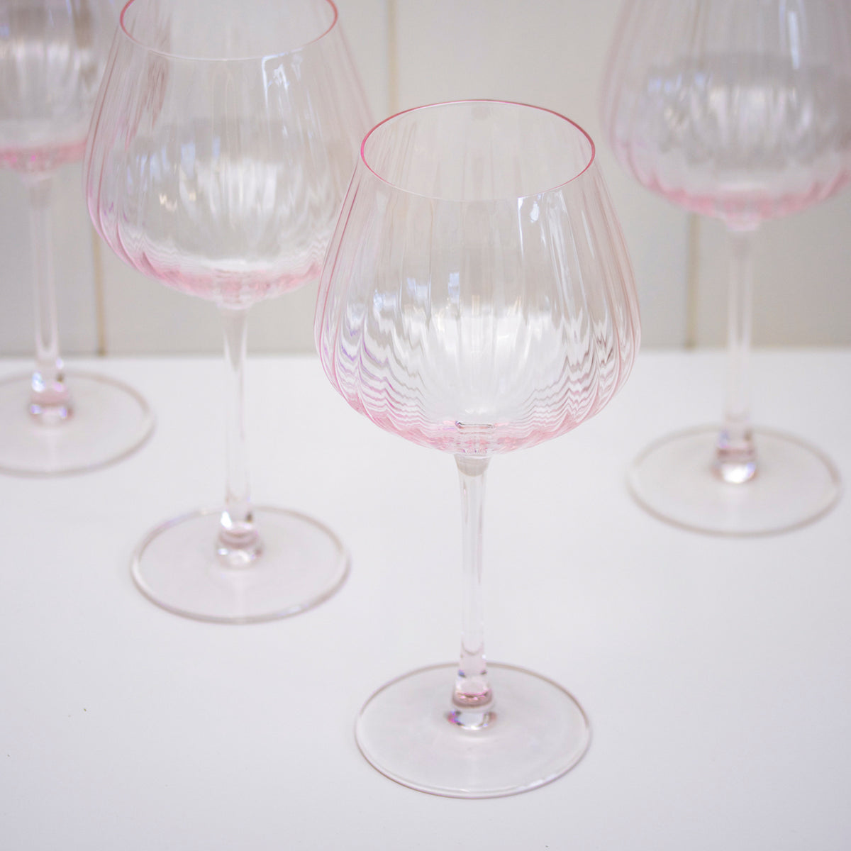 Set Of 4 Pink Ribbed Stemmed Gin Glasses