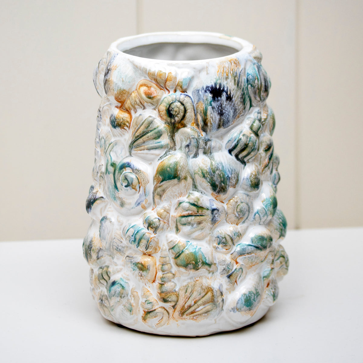 Embossed Seashell Stoneware Vase