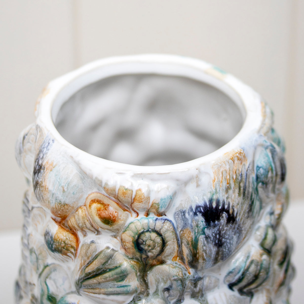 Embossed Seashell Stoneware Vase