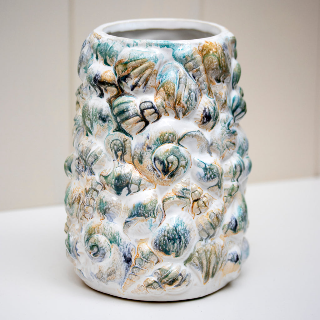 Embossed Seashell Stoneware Vase