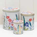 Set of 3 Round Floral Nesting Storage Tins