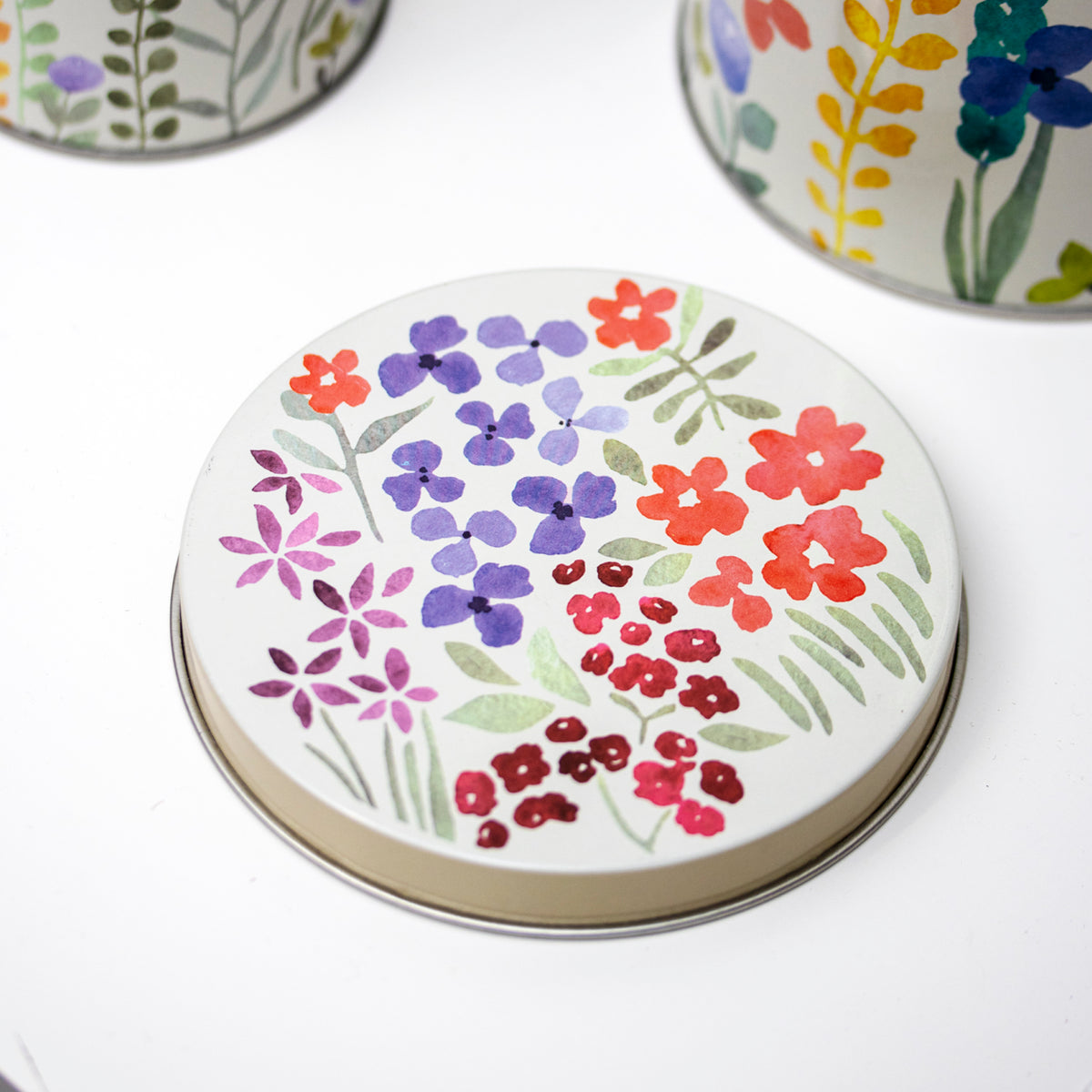 Set of 3 Round Floral Nesting Storage Tins