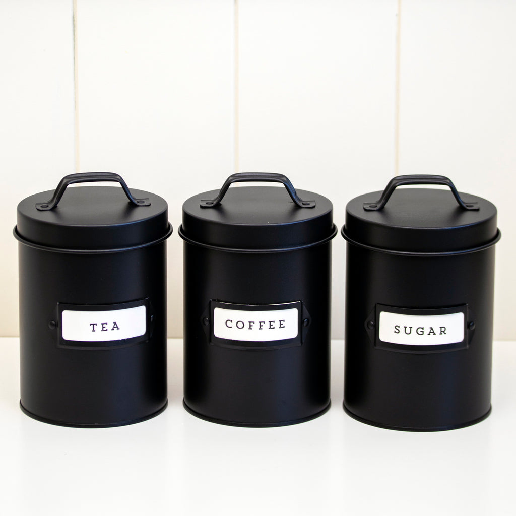 Black Metal Tea Coffee Sugar Storage Canisters