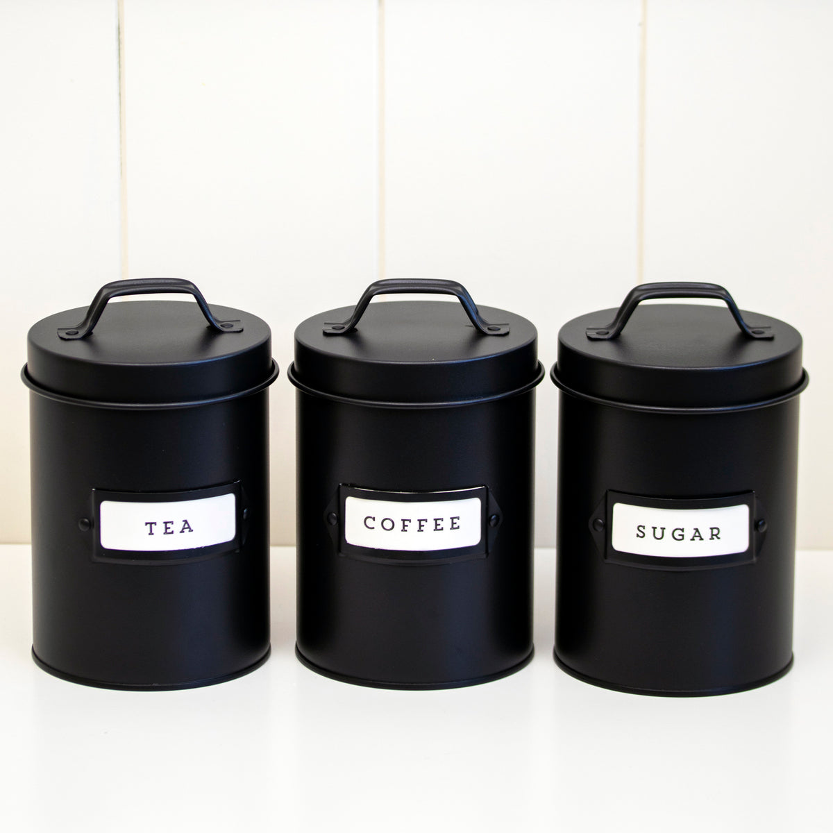 Black Metal Tea Coffee Sugar Storage Canisters