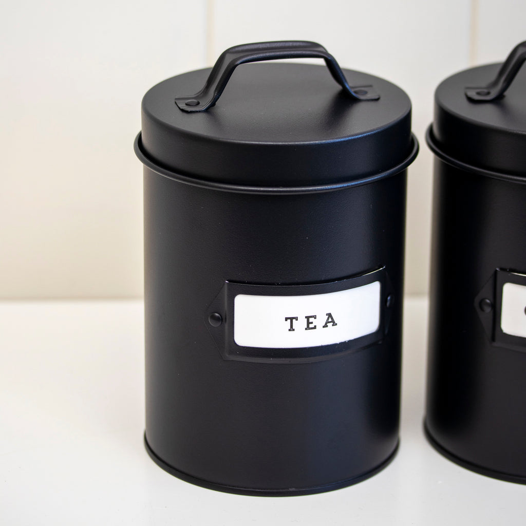Black Metal Tea Coffee Sugar Storage Canisters
