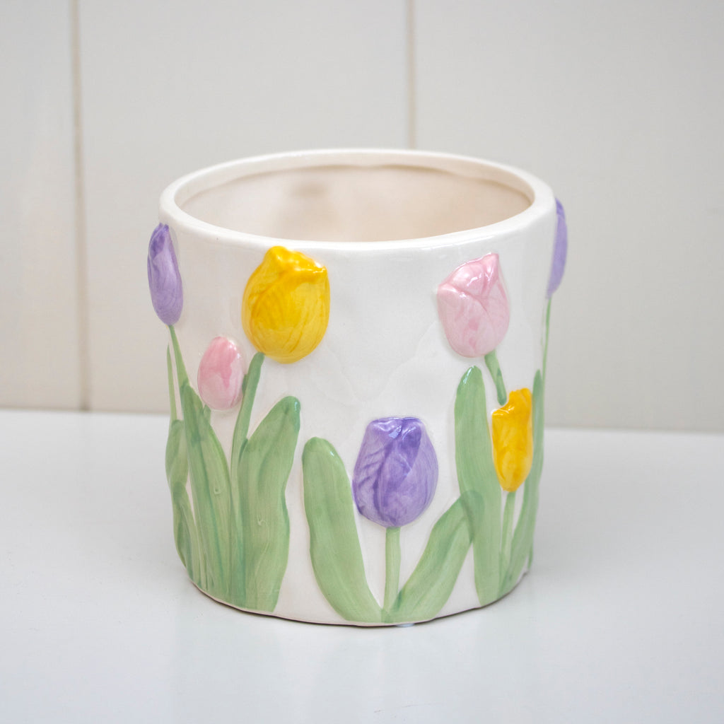 Ceramic Embossed Tulip Indoor Plant Pot