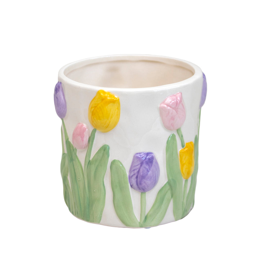 Ceramic Embossed Tulip Indoor Plant Pot