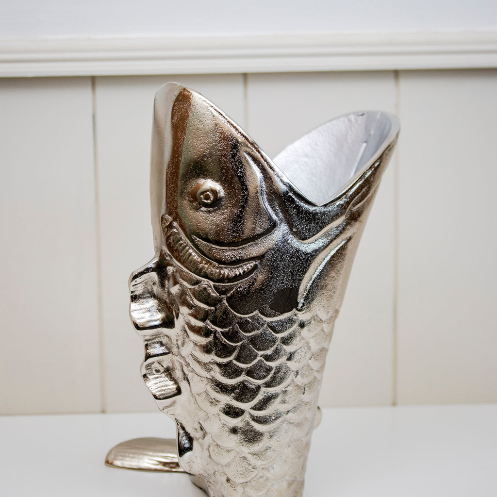Silver Aluminium Fish Vase