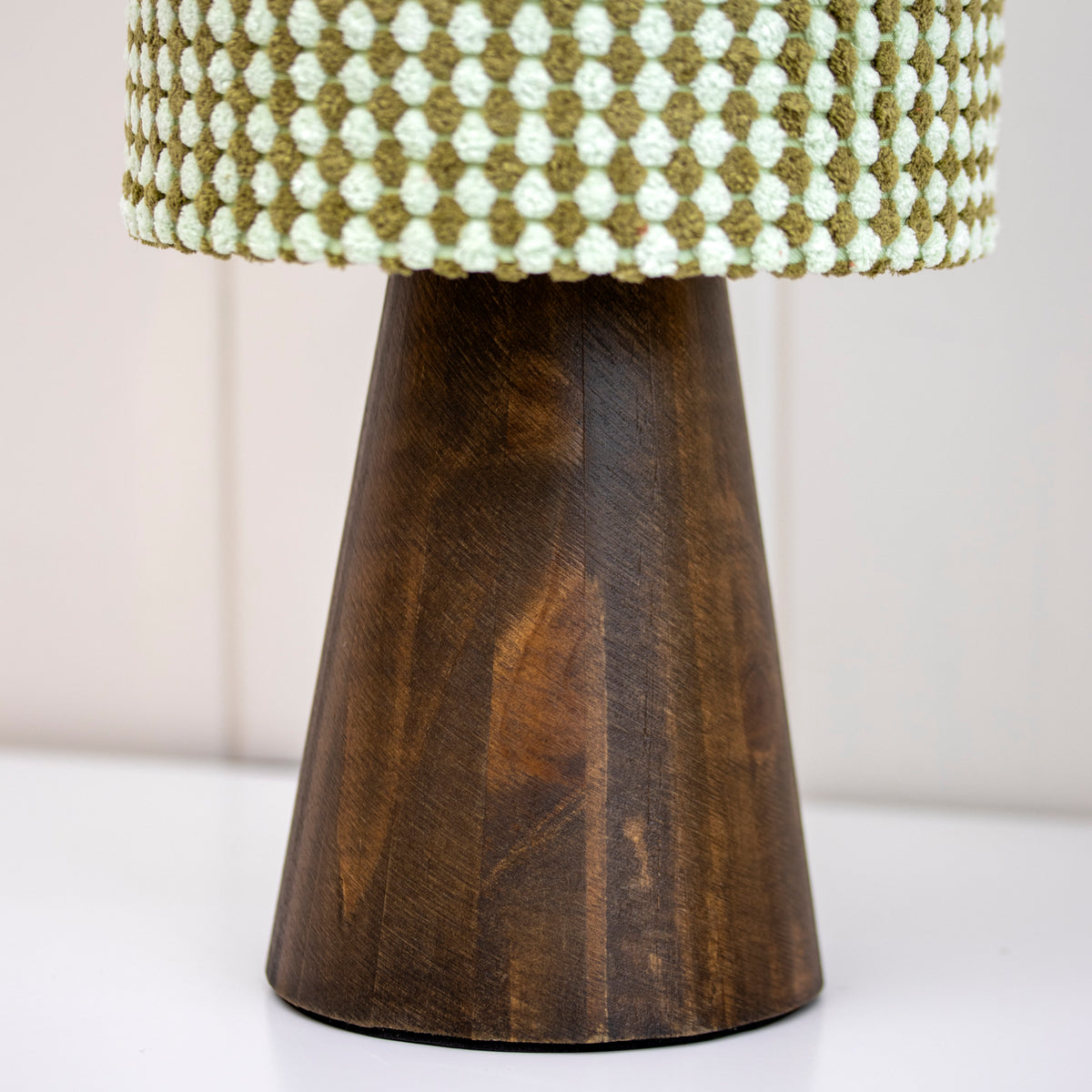 Green Bobble Shade Wooden Table Lamp