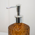 Set Of 2 Amber Brown Diamond Glass Soap Dispensers
