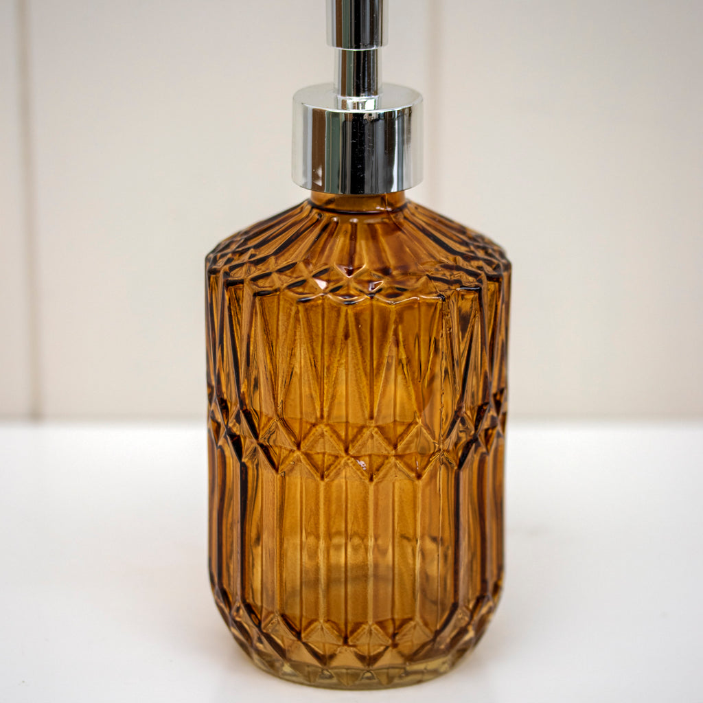 Set Of 2 Amber Brown Diamond Glass Soap Dispensers