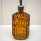 Set Of 2 Amber Brown Diamond Glass Soap Dispensers