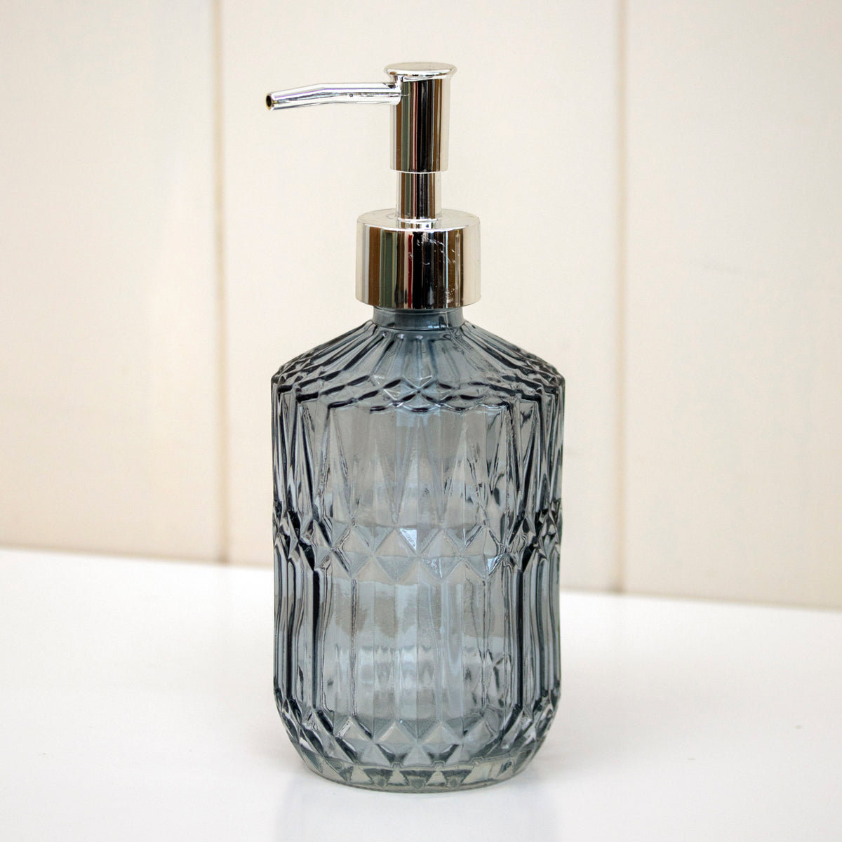 Set Of 2 Smoky Grey Diamond Glass Soap Dispensers