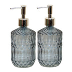 Set Of 2 Smoky Grey Diamond Glass Soap Dispensers