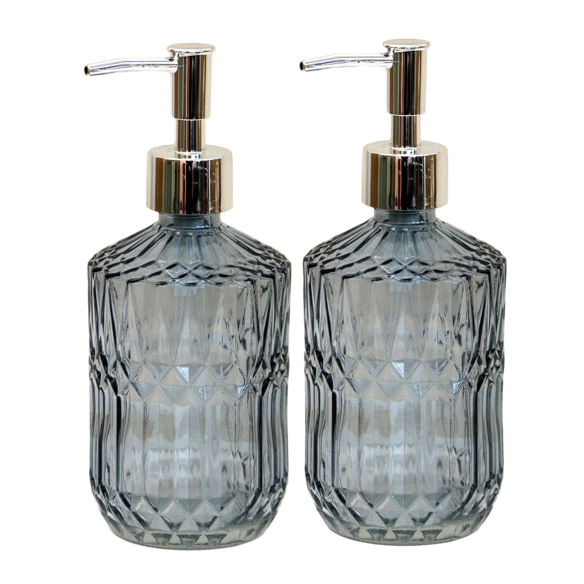 Set Of 2 Smoky Grey Diamond Glass Soap Dispensers