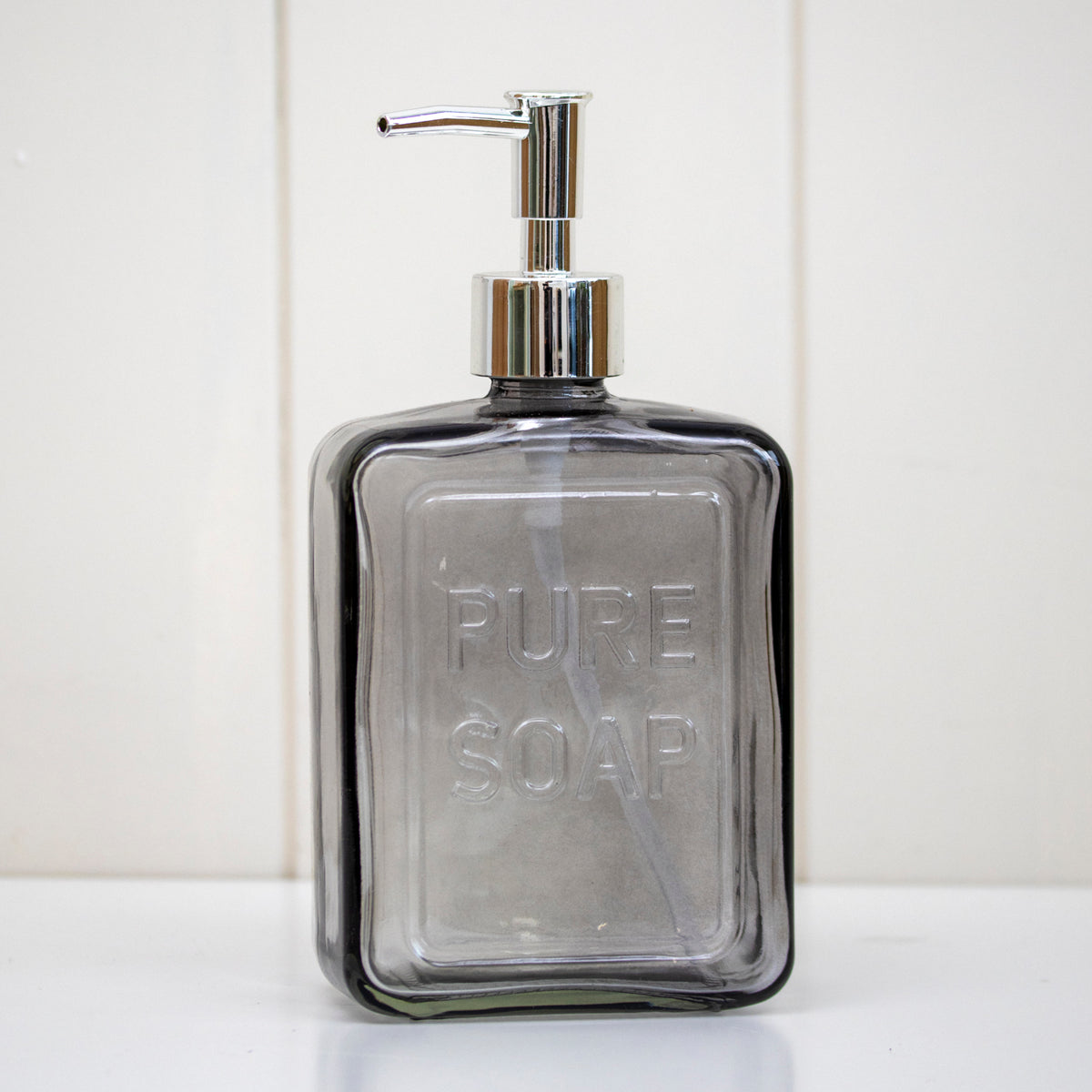 Set Of 2 Glass Embossed Pure Soap Dispensers