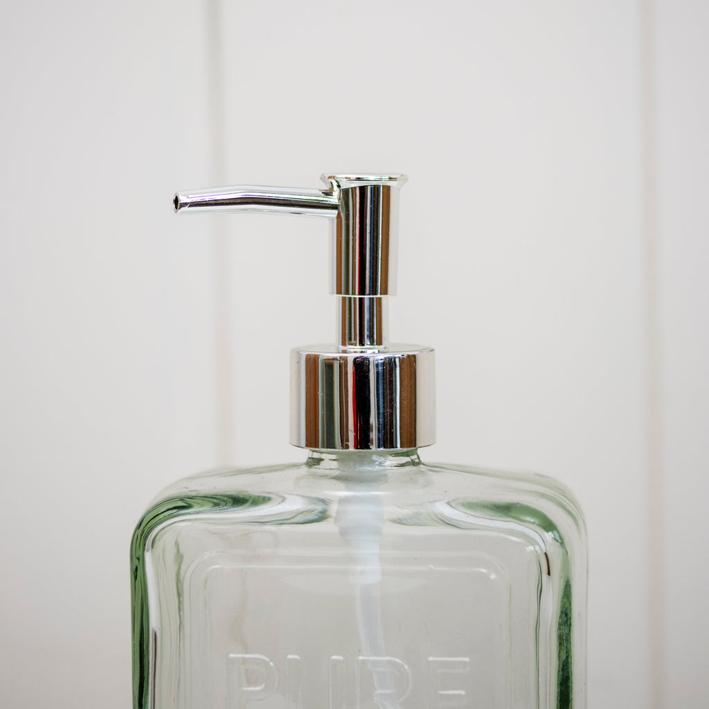 Set Of 2 Glass Embossed Pure Soap Dispensers