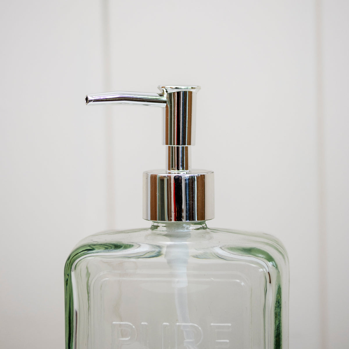 Set Of 2 Glass Embossed Pure Soap Dispensers