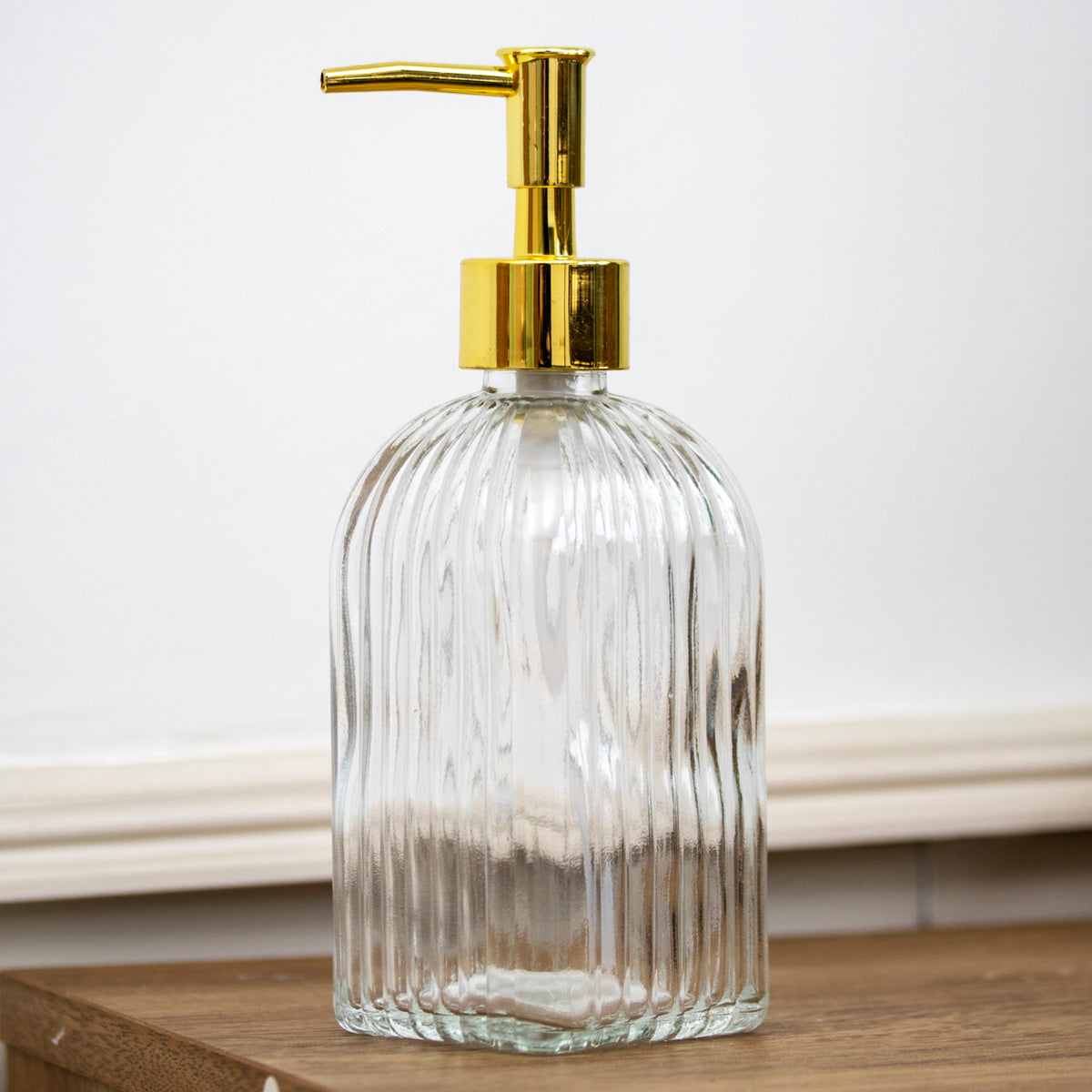Set Of 2 Clear Ribbed Glass Soap Dispensers