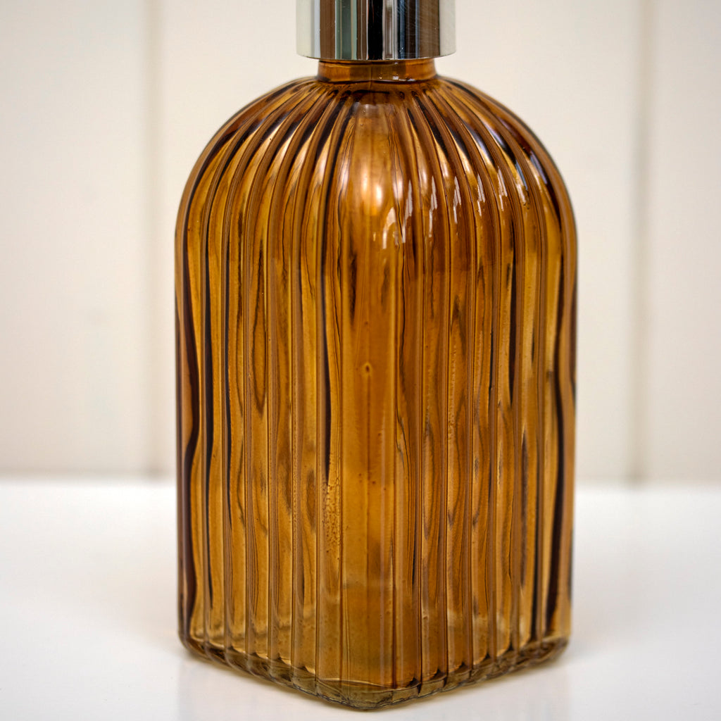 Set Of 2 Brown Ribbed Glass Soap Dispensers