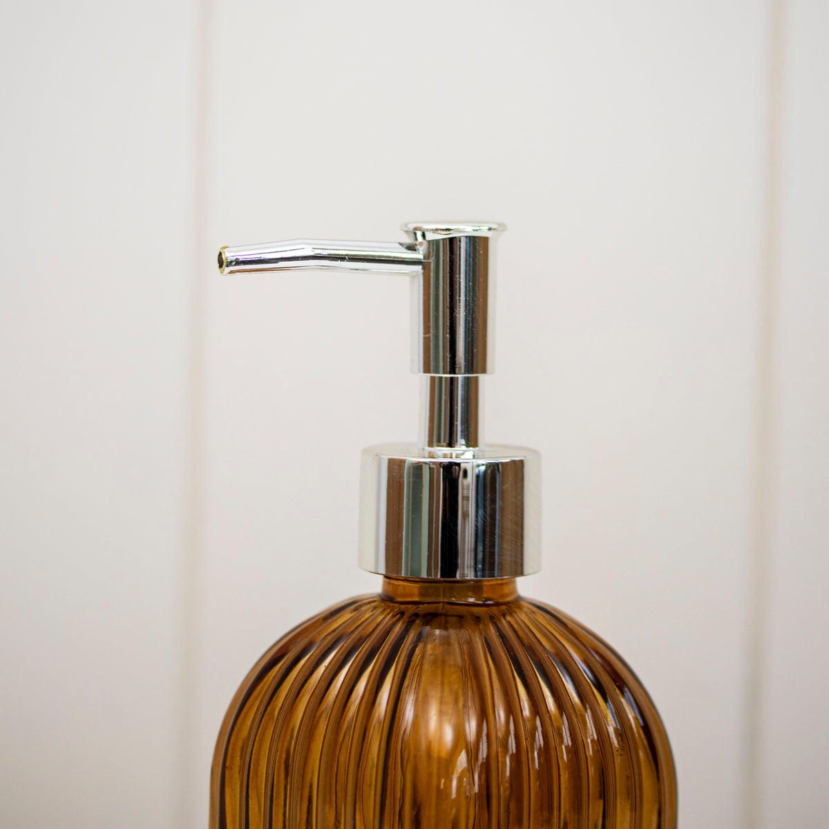 Set Of 2 Brown Ribbed Glass Soap Dispensers