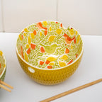 Set Of 2 Floral Songbird Noodle Bowls With Chopsticks
