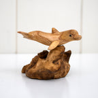 Teak Root Dolphin On Rock Sculpture