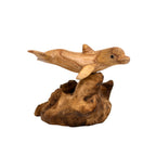 Teak Root Dolphin On Rock Sculpture