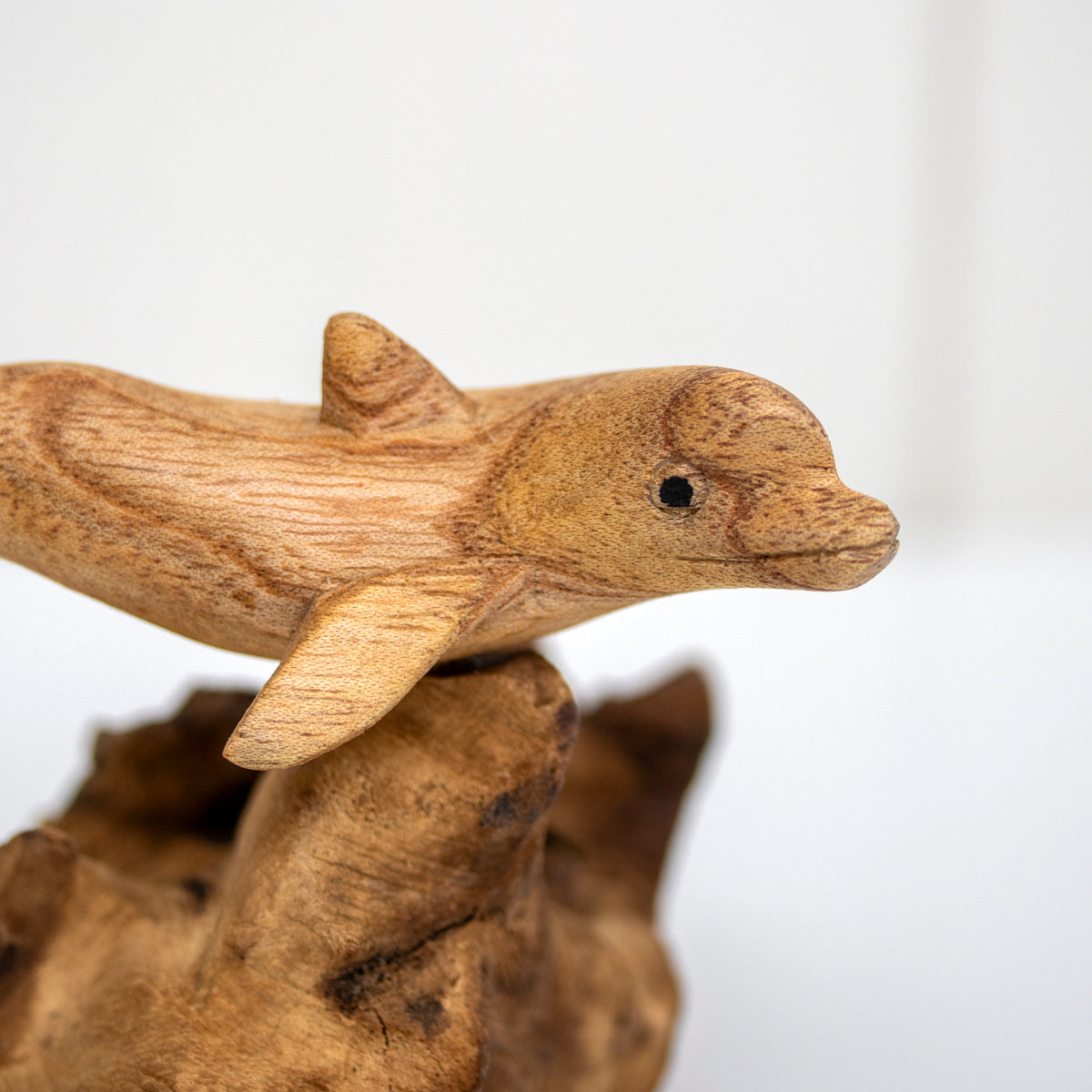 Teak Root Dolphin On Rock Sculpture