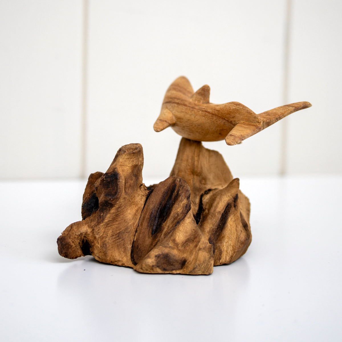 Teak Root Dolphin On Rock Sculpture