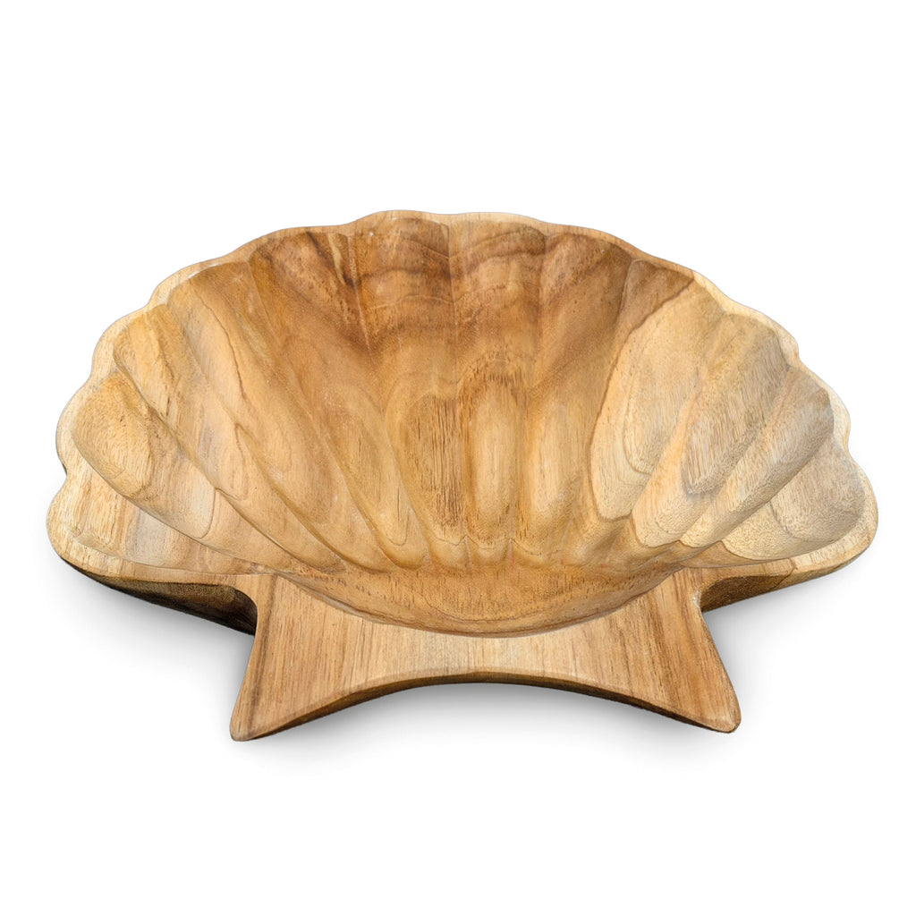 Teak Wood Scallop Shell Bowl