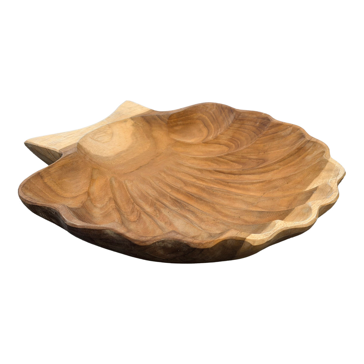 Teak Wood Scallop Shell Bowl