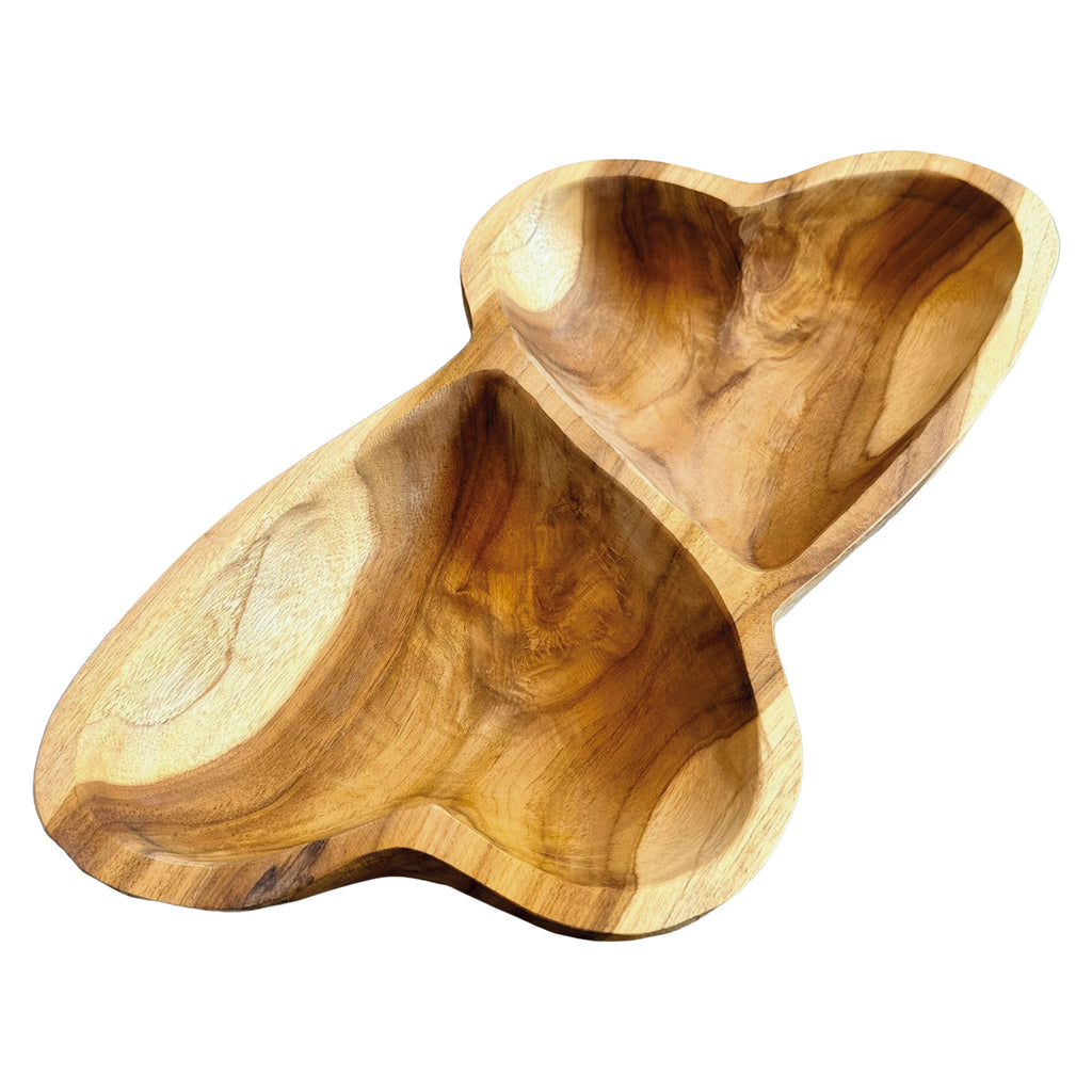 Teak Wood Double Heart Sharing Bowl