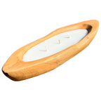 Teak Root Wooden Boat Shaped 3 Wick Candle Bowl