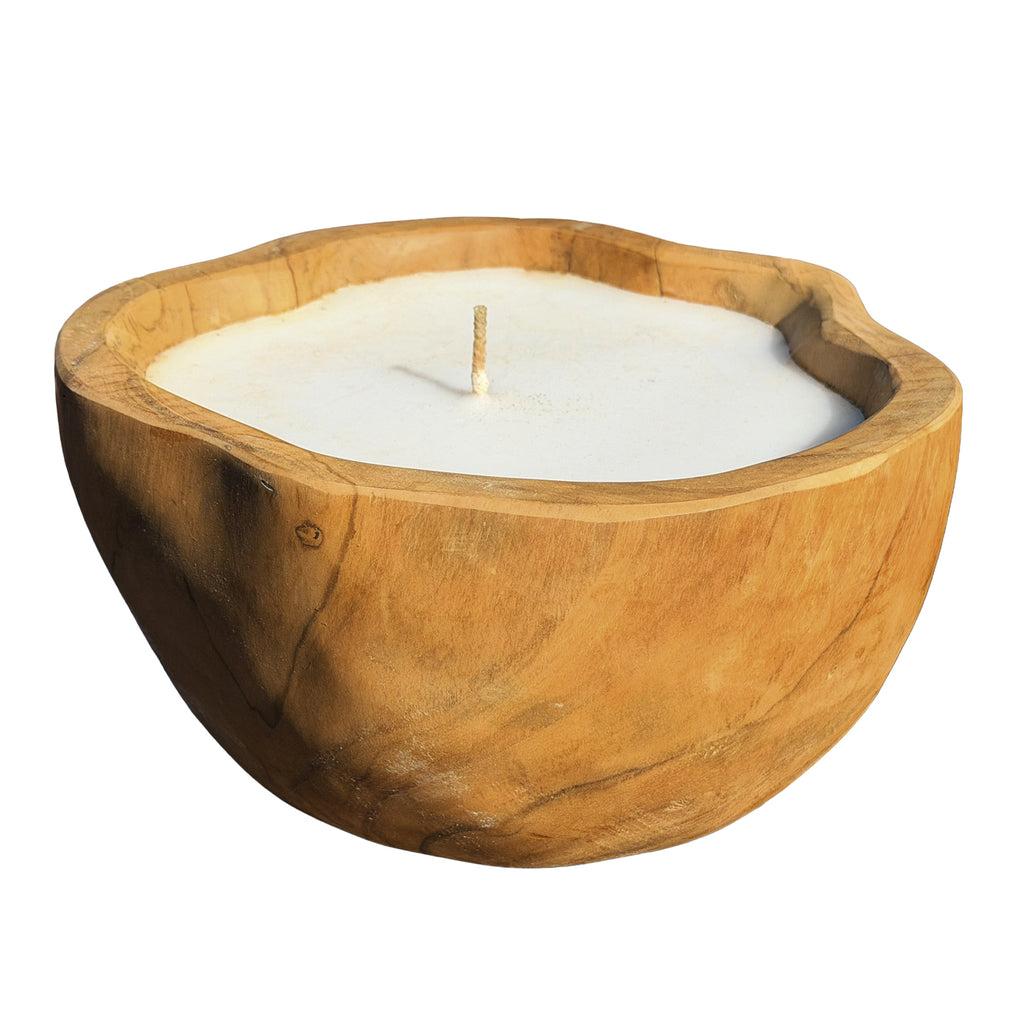 Teak Root Wooden Flower Shaped Candle Bowl