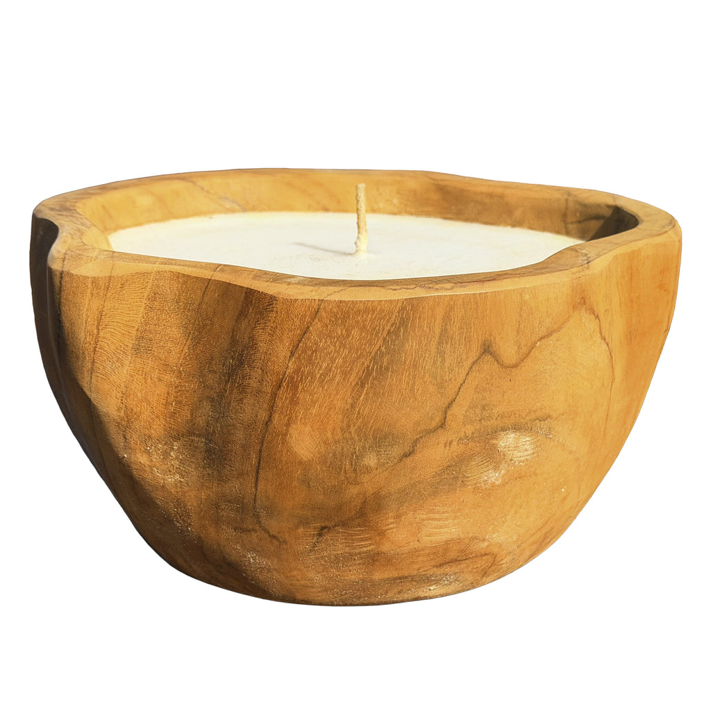 Teak Root Wooden Flower Shaped Candle Bowl