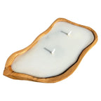 Teak Root Wooden Leaf 2 Wick Candle Bowl