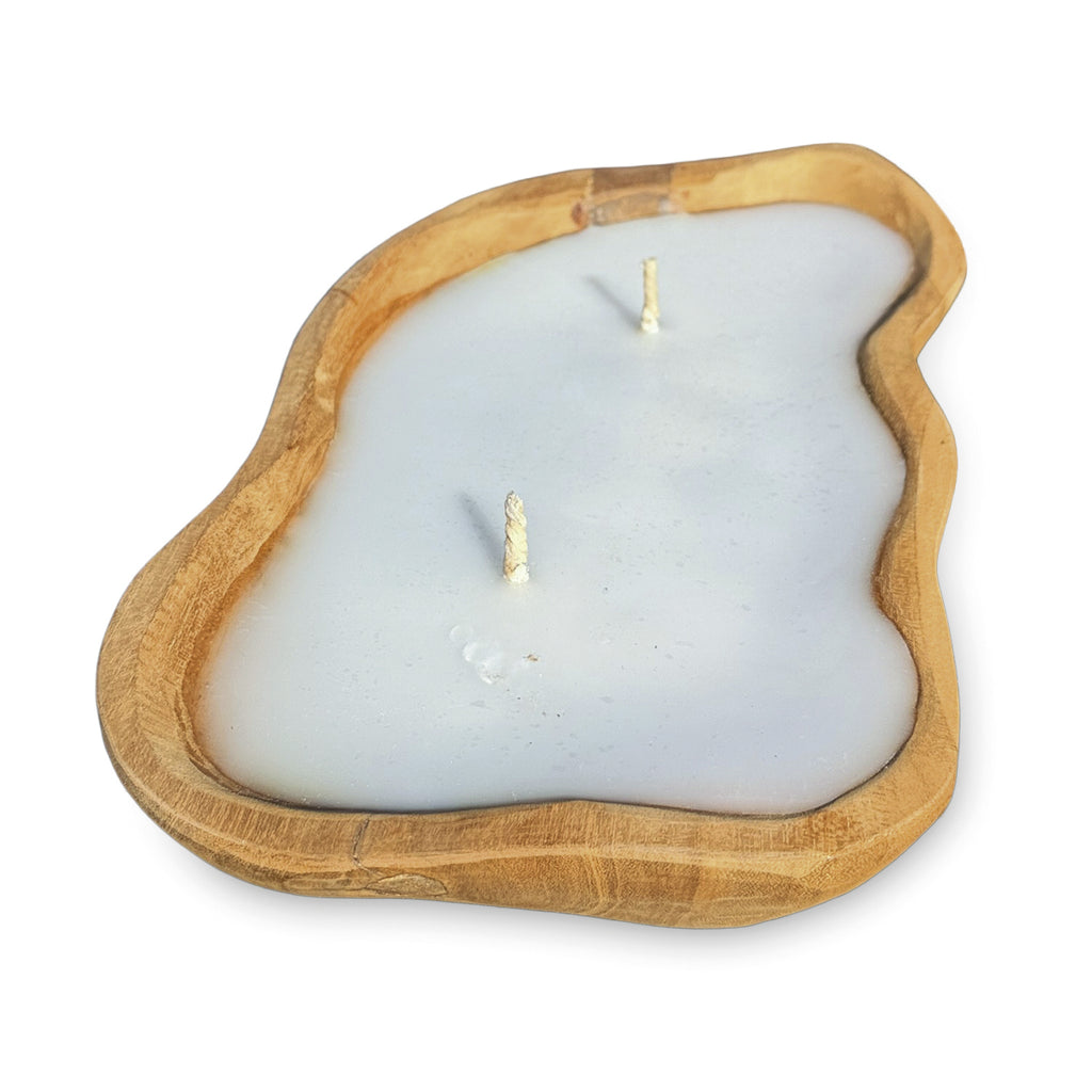 Teak Root Wooden Leaf 2 Wick Candle Bowl