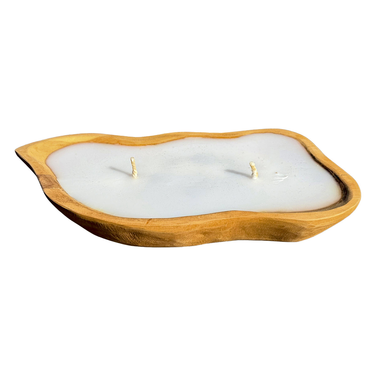 Teak Root Wooden Leaf 2 Wick Candle Bowl