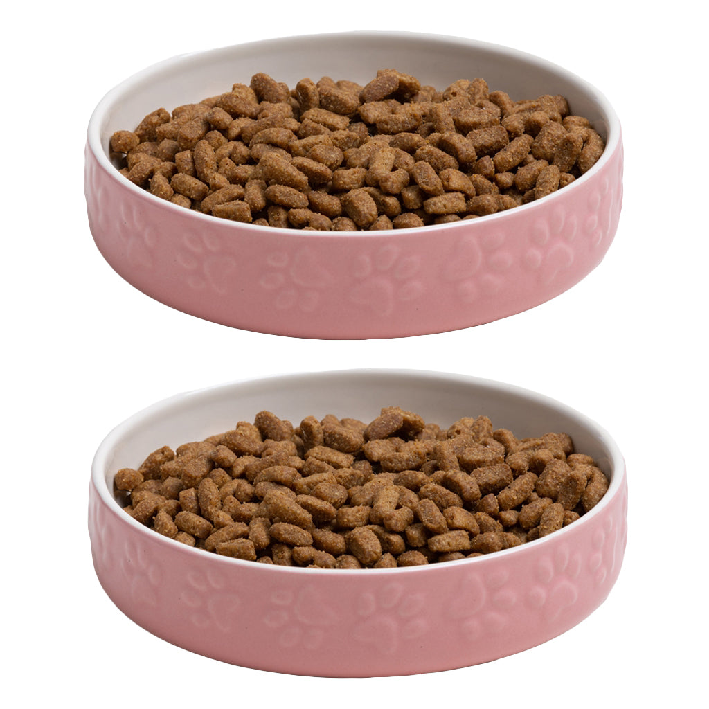Set Of 2 Paw Print Pink Cat Bowls